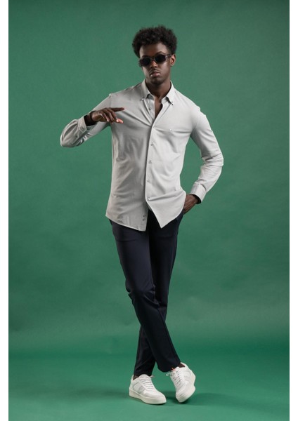 Regular Fit Yaka Düğmeli Pamuklu Likralı Gömlek fiyatları