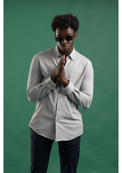 Regular Fit Yaka Düğmeli Pamuklu Likralı Gömlek modelleri