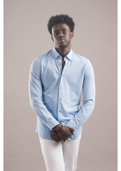 Regular Fit Yaka Düğmeli Pamuklu Likralı Gömlek modelleri