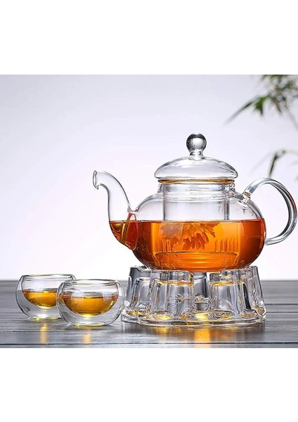 Cam Borosilikat Cam Isıtıcılı Bitki Çayı Demliği 1000 ml 1 - 1,99 L