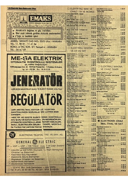 Ankara 1986 Meslek Reklam Ilanı Efemera S147 fiyatları