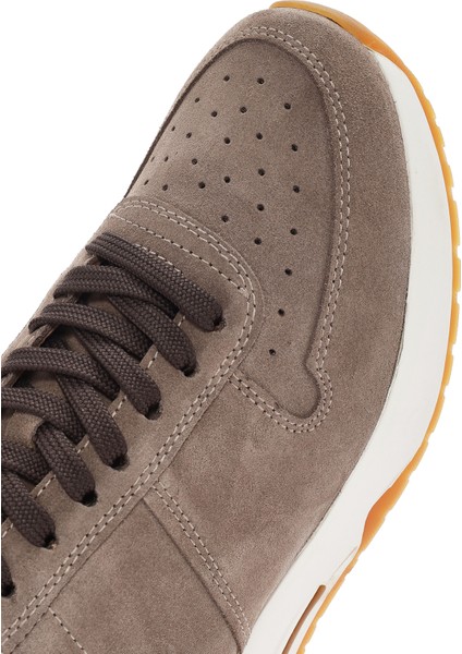 Erkek Vizon Bağcıklı Süet Deri Sneaker