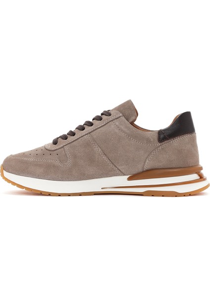 Erkek Vizon Bağcıklı Süet Deri Sneaker