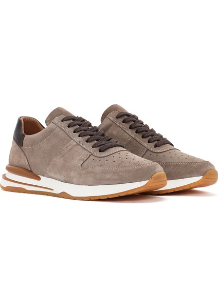 Erkek Vizon Bağcıklı Süet Deri Sneaker