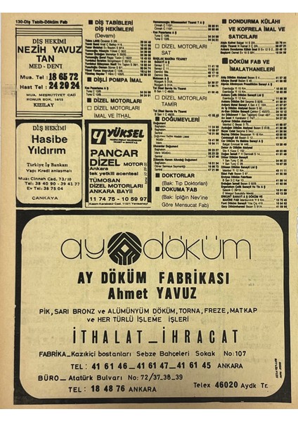 Ankara 1986 Meslek Reklam Ilanı Efemera S129 fiyatları
