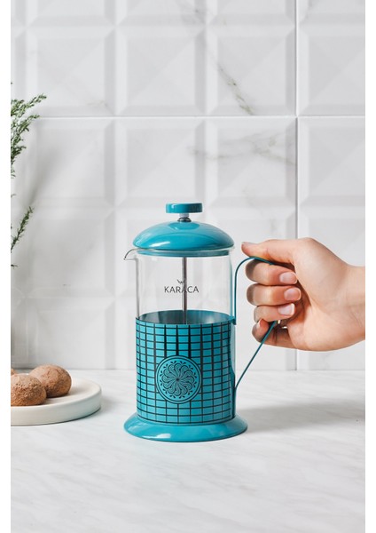 600 + ml Iznik Firuze French Press 600 ml Mavi Cam