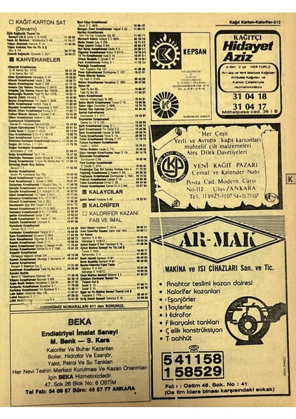 Ankara 1986 Meslek Reklam Ilanı Efemera S213