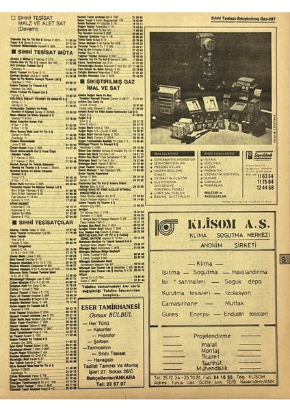 Ankara 1986 Meslek Reklam Ilanı Efemera S397