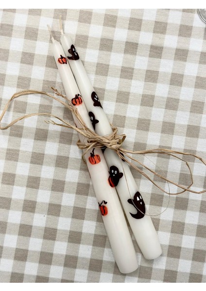 Cadılar Bayramı Hallowen Desenli 2li Şamdan Mum Seti - 2 Adet Mum