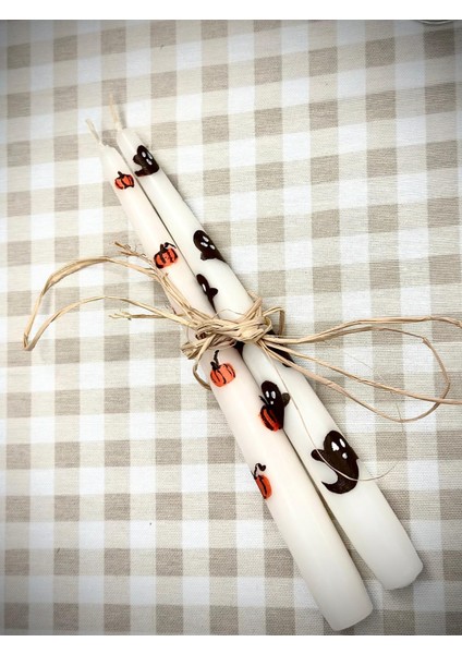 Cadılar Bayramı Hallowen Desenli 2li Şamdan Mum Seti - 2 Adet Mum