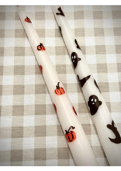 Cadılar Bayramı Hallowen Desenli 2li Şamdan Mum Seti - 2 Adet Mum
