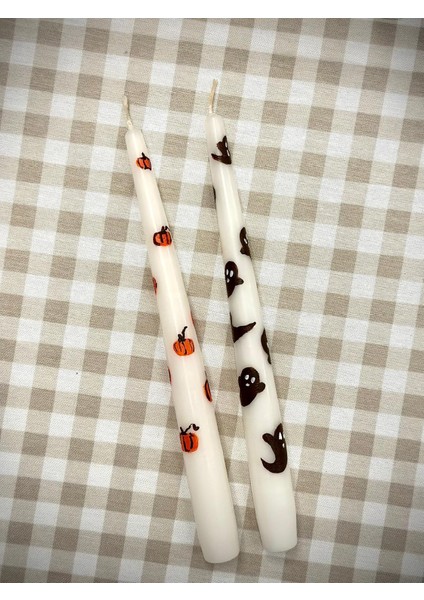 Cadılar Bayramı Hallowen Desenli 2li Şamdan Mum Seti - 2 Adet Mum