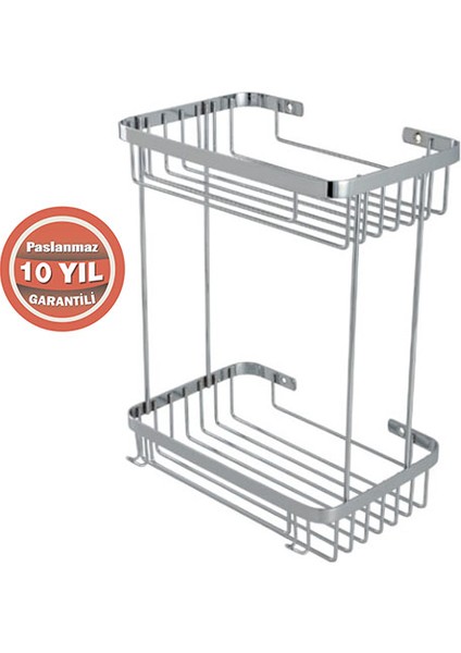 P10-029 Paslanmaz Çelik 2 Katlı Taci 23X15 cm Şampuanlık Köşe Süngerlik