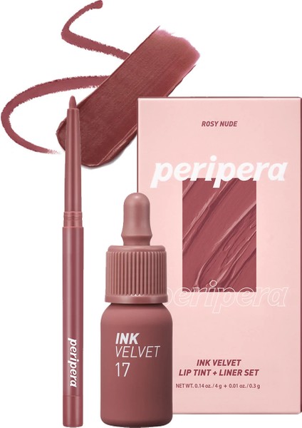 Kadife Görünümlü Tint ve Dudak Kalemi Peripera Ink Velvet + Lip Liner Set (001 Rosy Nude)