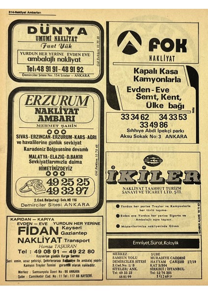 Ankara 1986 Meslek Reklam Ilanı Efemera S313 fiyatları