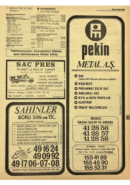 Ankara 1986 Meslek Reklam Ilanı Efemera S389