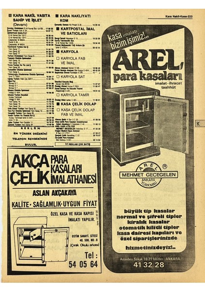 Ankara 1986 Meslek Reklam Ilanı Efemera S223