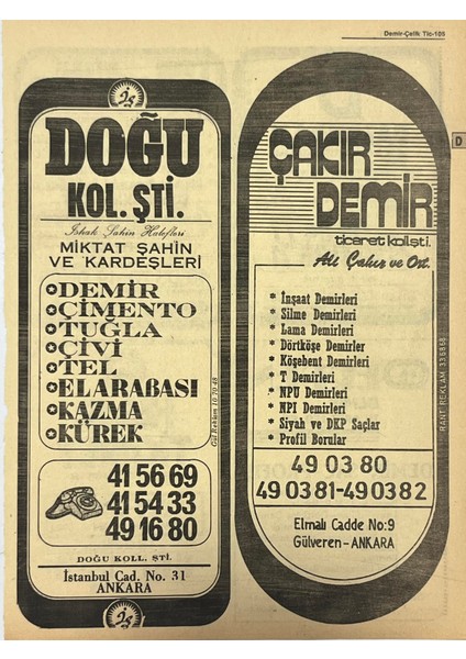 Ankara 1986 Meslek Reklam Ilanı Efemera S105