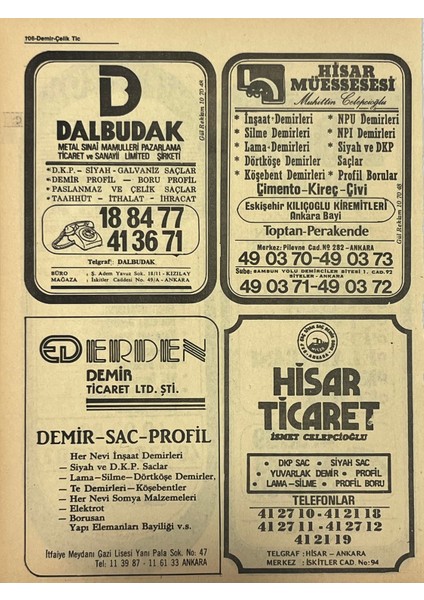 Ankara 1986 Meslek Reklam Ilanı Efemera S105 fiyatları