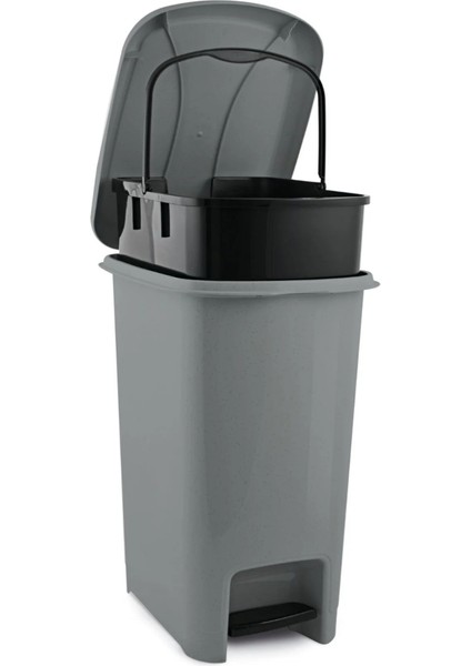 Pedallı Çöp Kovası 12,5 Litre Iç Kovalı Gri Çöp Kovası Slim Pedallı Çöp Kovası 12,5 Litre 40 cm