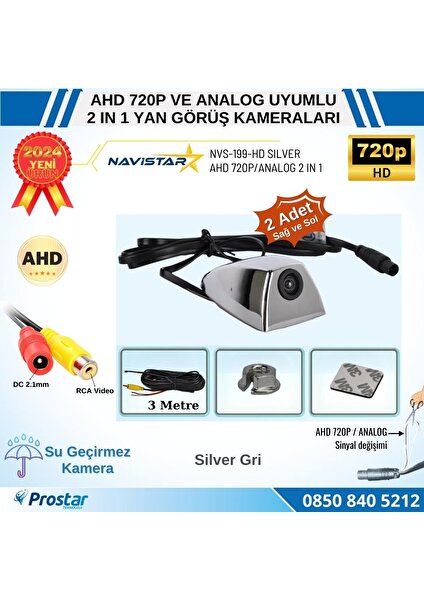 Yan Araç Kamerası Ahd 720P ve Analog Pal Mini (Silver Gri) Öz