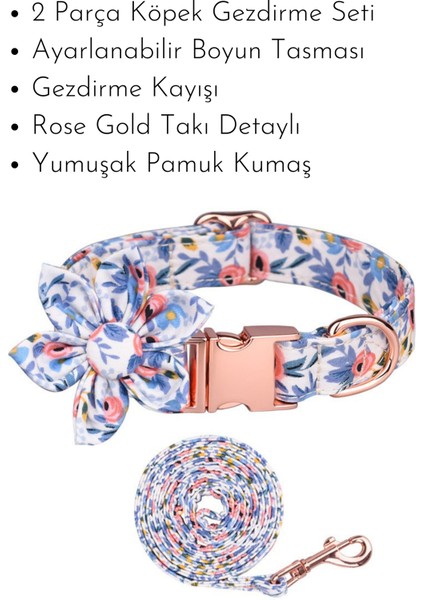 ‘’ Flower ‘’ 2 Parça Çiçek Tasarımlı Köpek Tasması ve Kayışı - Gezdirme Seti fiyatları
