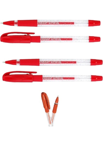Glitter Simli Jel Kalem Kırmızı 1 mm 4 Adet