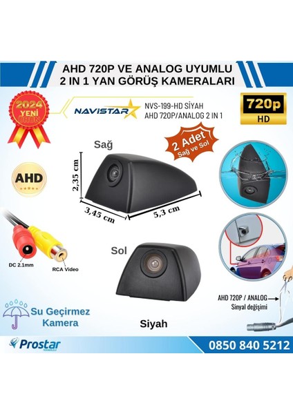 Yan Araç Kamerası Ahd 720P ve Analog Pal Mini (Siyah) Özel Ta