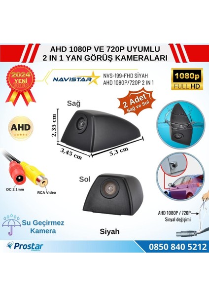 Yan Araç Kamerası Ahd 1080P ve 720P Full Hd Mini (Siyah) Özel