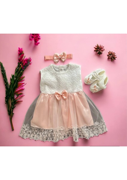 Kız Bebek Mevlüt Takımı Tütülü Güpürlü Elbise Baby Shower Doğum Günü Özel Gün Set 4 Parça