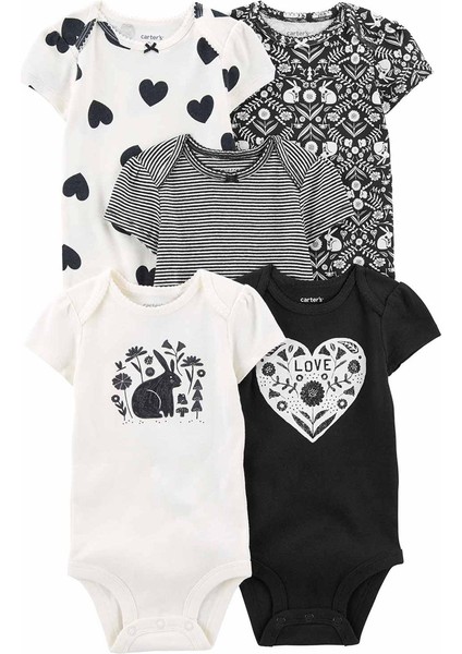 Carter's Layette Kız Bebek 5'li Body Set Desenli Siyah Beyaz