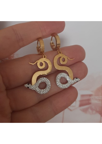 Çelik Gold Renk Taşlı Yılan Kadın Küpe fiyatları