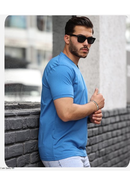 Mens Style Pamuklu V Yaka Tişört