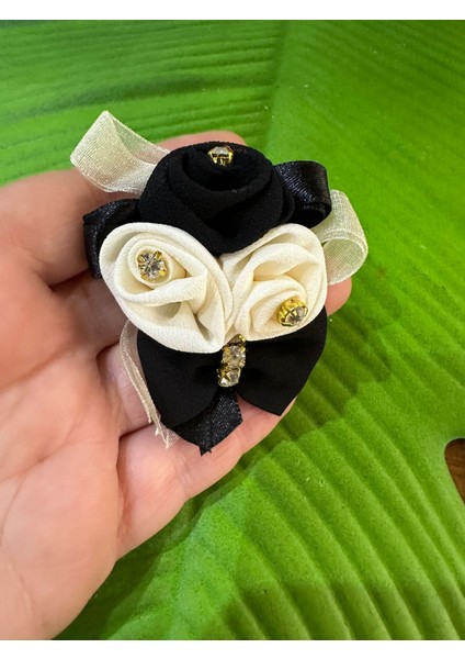 4x4 cm Taşlı Güllü Tasarım Iğneli Broş Yaka Iğnesi Türban Aksesuarı
