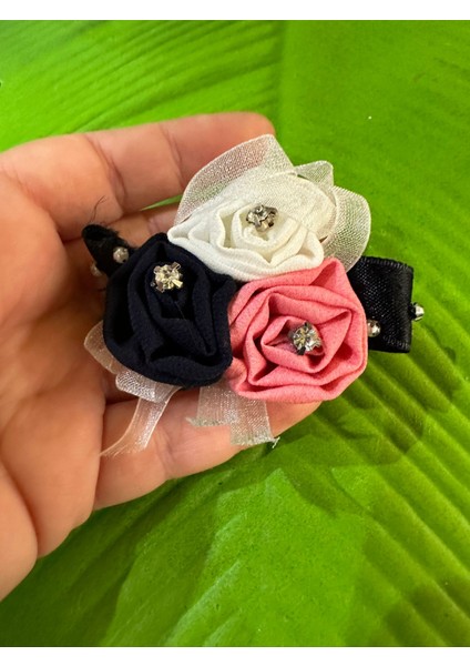 4x4 cm Taşlı Güllü Tasarım Iğneli Broş Yaka Iğnesi Türban Aksesuarı