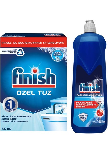 Bulaşık Makinesi Özel Tuz 1.5 kg + Finish Bulaşık Makinesi Parlatıcı 800 ml (2'li Set)