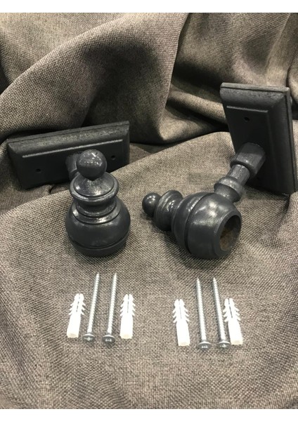 Rustik Ayak Başlık Perde Askı Ayağı Rustik Başlığı Ahşap Model Meşe Ceviz Beyaz Siyah Krem Antrasit