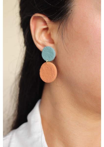 Polimer Kil El Yapımı Mavi Tarçın Yuvarlak Küpe