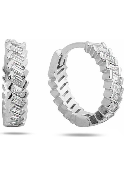 Zirconia Baget Diamond Model Halka Kadın Gümüş Küpe 16 mm