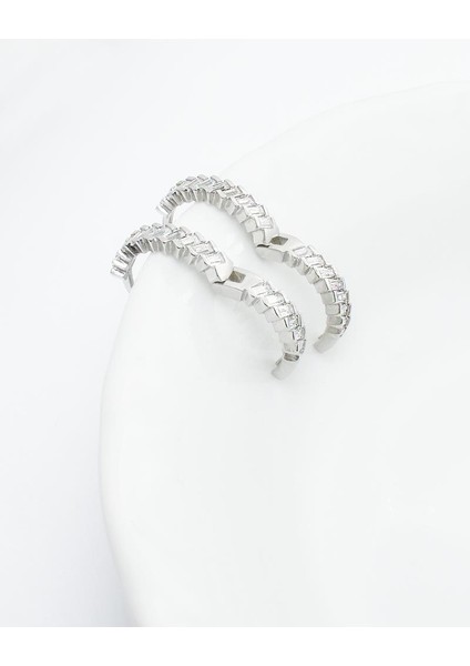 Zirconia Baget Diamond Model Halka Kadın Gümüş Küpe 16 mm modelleri