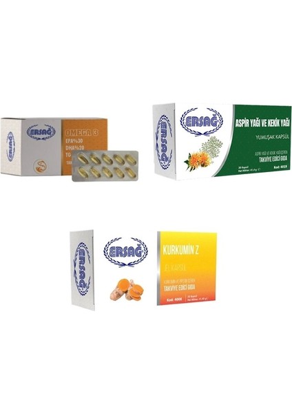 Kurkumin Z&omega 3 Palık Yagı&aspir Yağı ve Kekik Yağı Kapsül (3'ü Bir Arada)