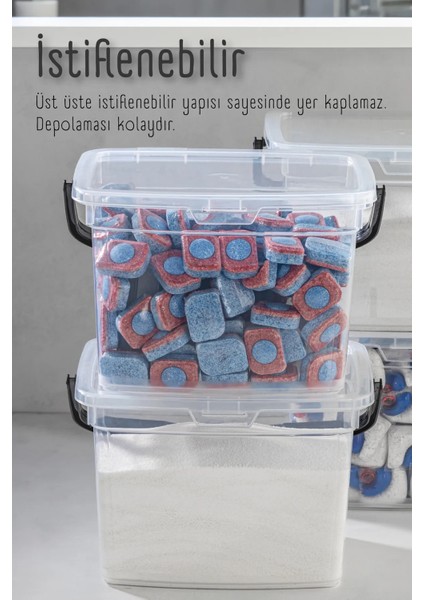 Bi-Öz Home 2li 4 Litre Toz Tablet Deterjan Saklama Kabı - Deterjan Kutusu, Toz Tablet Deterjan Kabı