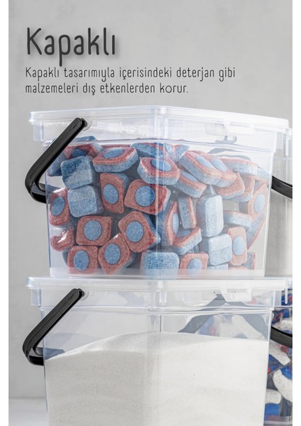 Bi-Öz Home 2li 4 Litre Toz Tablet Deterjan Saklama Kabı - Deterjan Kutusu, Toz Tablet Deterjan Kabı