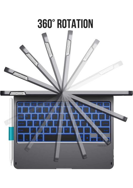 Apple iPad 5. Nesil 6. Nesil Air 1/2 Pro 9.7inç Kılıf Kablosuz Dönebilen Klavyeli Kılıf Keyboard (Air 5/4 Değildir)