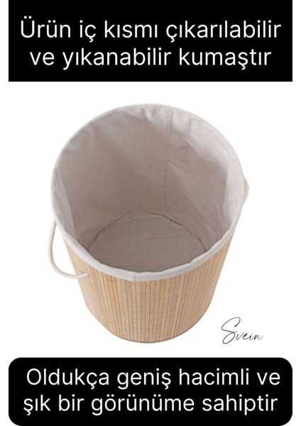 Premium Yuvarlak Bambu Kirli Çamaşır Sepeti Dekoratif Katlanabilir Yıkanabilir Geniş Hacim Hazneli modelleri