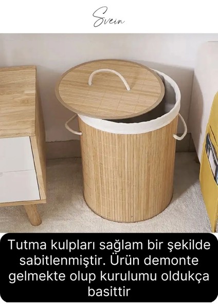Premium Yuvarlak Bambu Kirli Çamaşır Sepeti Dekoratif Katlanabilir Yıkanabilir Geniş Hacim Hazneli indirimleri