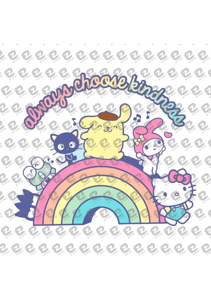 Hello Kitty Gökkuşağı Baskılı Tshirt