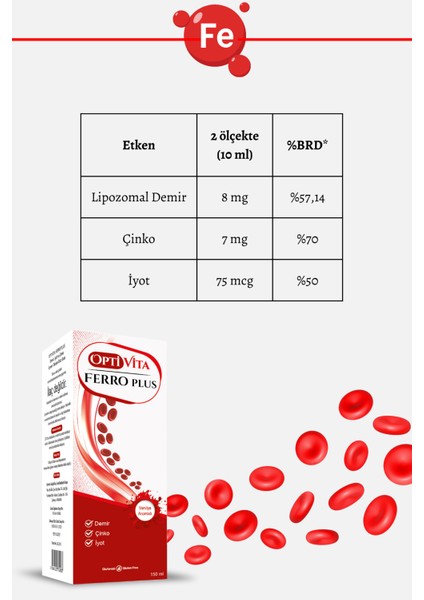 Ferro Plus Lipozomal Demir, Çinko, Iyot 150 ml Çocuklar ve Yetişkinler Için Takviye Demir Şurup