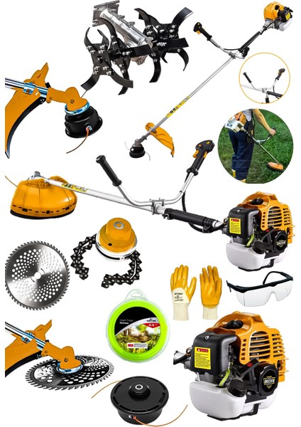 Alman 14 Hp Profesyonel Yan Tipi Benzinli Tırpan Ot Çalı Çim Biçme Makinesi + Çapa & Canavar Başlık