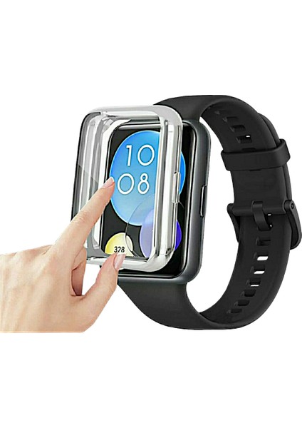 Huawei Watch Fit 2 Uyumlu Silikon Ekran ve Kasa Koruyucu Gümüş